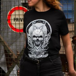 T-shirt tête de mort et metal unisexe représentant une tête de mort